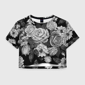 Женская футболка Crop-top 3D с принтом Розы в Петрозаводске, 100% полиэстер | круглая горловина, длина футболки до линии талии, рукава с отворотами | flowers | герберы | контур | легкие | лилии | мягкие | роза | ромашка | тренд | цветы