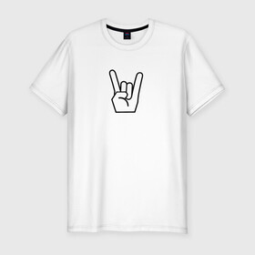 Мужская футболка хлопок Slim с принтом Рок в Петрозаводске, 92% хлопок, 8% лайкра | приталенный силуэт, круглый вырез ворота, длина до линии бедра, короткий рукав | дьявол | жест | крылья | метал | пальцы | рок | череп