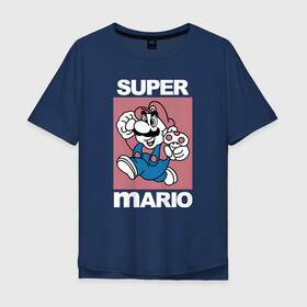 Мужская футболка хлопок Oversize с принтом Супер Марио с грибочком в Петрозаводске, 100% хлопок | свободный крой, круглый ворот, “спинка” длиннее передней части | игры | марио | марио с грибочком | супер марио