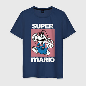 Мужская футболка хлопок с принтом Супер Марио с грибочком в Петрозаводске, 100% хлопок | прямой крой, круглый вырез горловины, длина до линии бедер, слегка спущенное плечо. | игры | марио | марио с грибочком | супер марио