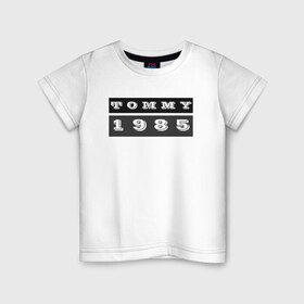 Детская футболка хлопок с принтом Tommy 1985 в Петрозаводске, 100% хлопок | круглый вырез горловины, полуприлегающий силуэт, длина до линии бедер | 1985 | black white | tommy | tommy hilfiger | tommy jeans | лого | минимализм | томми | томми джинс | томми хилфигер | хилфигер | черно белое