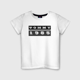 Детская футболка хлопок с принтом Tommy 1985 в Петрозаводске, 100% хлопок | круглый вырез горловины, полуприлегающий силуэт, длина до линии бедер | Тематика изображения на принте: 1985 | black white | tommy | tommy hilfiger | tommy jeans | лого | минимализм | томми | томми джинс | томми хилфигер | хилфигер | черно белое