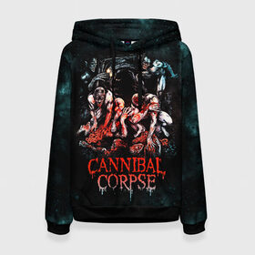 Женская толстовка 3D с принтом Cannibal Corpse в Петрозаводске, 100% полиэстер  | двухслойный капюшон со шнурком для регулировки, мягкие манжеты на рукавах и по низу толстовки, спереди карман-кенгуру с мягким внутренним слоем. | canibal corpse | cannibal corpse | death metal | группы | дэт метал | канибал корпс | метал | рок