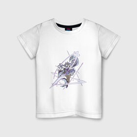 Детская футболка хлопок с принтом Кэ Цин в Петрозаводске, 100% хлопок | круглый вырез горловины, полуприлегающий силуэт, длина до линии бедер | арт | ке цин | кэ цин | меч | мечник | мечница | милая девушка | рисунок | фиолетовый | электро