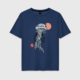 Женская футболка хлопок Oversize с принтом Космическая медуза в Петрозаводске, 100% хлопок | свободный крой, круглый ворот, спущенный рукав, длина до линии бедер
 | art | elon musk | jellyfish | mars | medusa | meduza | moon | nasa | space | spacex | арт | астероид | в космосе | желе | иллюстрация | илон маск | космический дизайн | космос | луна | марс | медузник | на луне | наса | нло | сатурн | спей