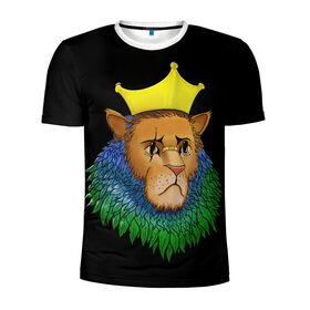 Мужская футболка 3D спортивная с принтом Lion_art в Петрозаводске, 100% полиэстер с улучшенными характеристиками | приталенный силуэт, круглая горловина, широкие плечи, сужается к линии бедра | king | lion | корона | кошка | лев | перья | царь | царь зверей