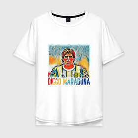 Мужская футболка хлопок Oversize с принтом Diego Maradona в Петрозаводске, 100% хлопок | свободный крой, круглый ворот, “спинка” длиннее передней части | Тематика изображения на принте: argentina | football | maradona | messi | аргентина | гол | диего | марадона | месси | мяч | рука бога | спорт | футбол | чемпион