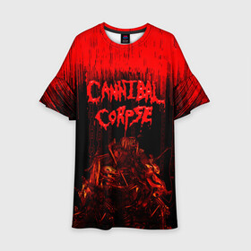 Детское платье 3D с принтом CANNIBAL CORPSE в Петрозаводске, 100% полиэстер | прямой силуэт, чуть расширенный к низу. Круглая горловина, на рукавах — воланы | blood | cannibal corpse | death metal | grunge | hardcore | music | punk | rock | usa | группа | канибал | кровь | метал | музыка | рок | сша | труп