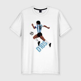 Мужская футболка хлопок Slim с принтом Diego Maradona в Петрозаводске, 92% хлопок, 8% лайкра | приталенный силуэт, круглый вырез ворота, длина до линии бедра, короткий рукав | argentina | maradona | messi | sport | аргентина | гол | диего | марадона | месси | мяч | рука бога | спорт | футбол | чемпион