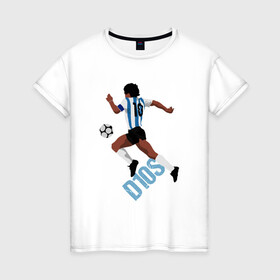 Женская футболка хлопок с принтом Diego Maradona в Петрозаводске, 100% хлопок | прямой крой, круглый вырез горловины, длина до линии бедер, слегка спущенное плечо | argentina | maradona | messi | sport | аргентина | гол | диего | марадона | месси | мяч | рука бога | спорт | футбол | чемпион