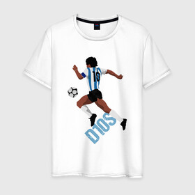 Мужская футболка хлопок с принтом Diego Maradona в Петрозаводске, 100% хлопок | прямой крой, круглый вырез горловины, длина до линии бедер, слегка спущенное плечо. | argentina | maradona | messi | sport | аргентина | гол | диего | марадона | месси | мяч | рука бога | спорт | футбол | чемпион