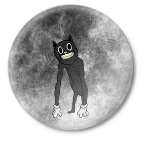 Значок с принтом Cartoon cat в Петрозаводске,  металл | круглая форма, металлическая застежка в виде булавки | cartoon cat | crazy | horror | kitty | monster | безумный | враг | животные | зверь | злодей | злой кот | зубы | картун кэт | киска | кот | кошак | монстр | мультяшный кот | оскал | персонаж | страшилки | сумасшедший