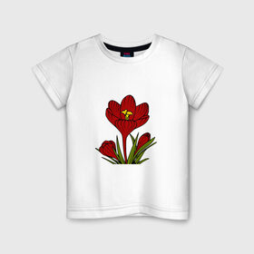 Детская футболка хлопок с принтом Красные тюльпаны в Петрозаводске, 100% хлопок | круглый вырез горловины, полуприлегающий силуэт, длина до линии бедер | картинки | лето | листья | популярные | прикольные | природа | тренды | тюльпаны | цветы