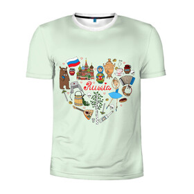 Мужская футболка 3D спортивная с принтом Россия в Петрозаводске, 100% полиэстер с улучшенными характеристиками | приталенный силуэт, круглая горловина, широкие плечи, сужается к линии бедра | балалайка | балерина | матрешка | медведь | россия | храм василия блаженого