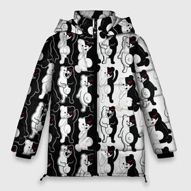 Женская зимняя куртка Oversize с принтом MONOKUMA  МОНОКУМА ПАТТЕРН в Петрозаводске, верх — 100% полиэстер; подкладка — 100% полиэстер; утеплитель — 100% полиэстер | длина ниже бедра, силуэт Оверсайз. Есть воротник-стойка, отстегивающийся капюшон и ветрозащитная планка. 

Боковые карманы с листочкой на кнопках и внутренний карман на молнии | anime | danganronpa | enoshima | junko | monokuma | аниме | джунко | игра | манга | медведь | монокума | паттерн | робот медведь | эношима