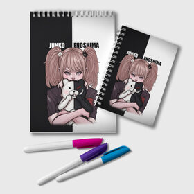 Блокнот с принтом MONOKUMA  JUNKO в Петрозаводске, 100% бумага | 48 листов, плотность листов — 60 г/м2, плотность картонной обложки — 250 г/м2. Листы скреплены удобной пружинной спиралью. Цвет линий — светло-серый
 | Тематика изображения на принте: anime | danganronpa | enoshima | junko | monokuma | аниме | джунко | игра | манга | медведь | монокума | робот медведь | эношима