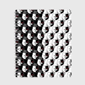 Тетрадь с принтом MONOKUMA  МОНОКУМА PATTERN в Петрозаводске, 100% бумага | 48 листов, плотность листов — 60 г/м2, плотность картонной обложки — 250 г/м2. Листы скреплены сбоку удобной пружинной спиралью. Уголки страниц и обложки скругленные. Цвет линий — светло-серый
 | Тематика изображения на принте: anime | danganronpa | enoshima | junko | monokuma | аниме | джунко | игра | манга | медведь | монокума | робот медведь | эношима