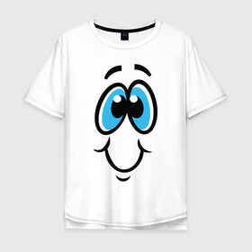 Мужская футболка хлопок Oversize с принтом Забавный смайл в Петрозаводске, 100% хлопок | свободный крой, круглый ворот, “спинка” длиннее передней части | лицо | мультфильм | настроение | позитив | радость | смайлик | смешно | смешное лицо | счастье | улыбка | эмоции