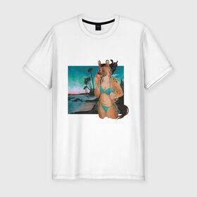 Мужская футболка хлопок Slim с принтом Пляжный сезон в Петрозаводске, 92% хлопок, 8% лайкра | приталенный силуэт, круглый вырез ворота, длина до линии бедра, короткий рукав | гиена | калифорния | лето | отдых | фурри. аниме
