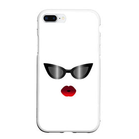 Чехол для iPhone 7Plus/8 Plus матовый с принтом черные очки, красные губы в Петрозаводске, Силикон | Область печати: задняя сторона чехла, без боковых панелей | Тематика изображения на принте: градиент | для стильных | красные губы | модные очки | помада. | поцелуй | пухлые губы | черные очки