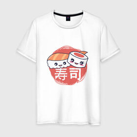 Мужская футболка хлопок с принтом Кусочки суши и роллов в Петрозаводске, 100% хлопок | прямой крой, круглый вырез горловины, длина до линии бедер, слегка спущенное плечо. | cute | japan | japanese | kanji | kawaii | rolls | sushi | иероглифы | кавайи | кавайные суши | кандзи | культура | любитель суши | милота | милые суши | нигири | ролл | роллы | сашими | суси | фаст фуд | фастфуд | хирагана