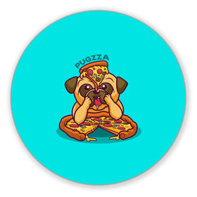 Коврик для мышки круглый с принтом Мопс с пиццей в Петрозаводске, резина и полиэстер | круглая форма, изображение наносится на всю лицевую часть | pizza | мопс с пиццей | пицца | пицца с колбасой | собака с пиццей