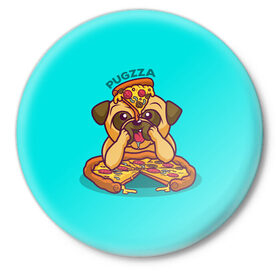 Значок с принтом Мопс с пиццей в Петрозаводске,  металл | круглая форма, металлическая застежка в виде булавки | pizza | мопс с пиццей | пицца | пицца с колбасой | собака с пиццей