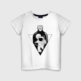 Детская футболка хлопок с принтом Космонавт в бутылке в Петрозаводске, 100% хлопок | круглый вырез горловины, полуприлегающий силуэт, длина до линии бедер | cosmonaut | граффити | космонавт | космонавт в бутылке | космос | рисунок | тату | татуировки | чёрно белый рисунок
