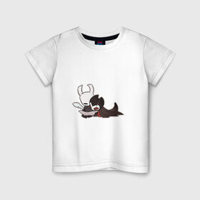 Детская футболка хлопок с принтом Рыцарь и Гримм в Петрозаводске, 100% хлопок | круглый вырез горловины, полуприлегающий силуэт, длина до линии бедер | hollow knight | арт | гримм | рисунок | рыцарь