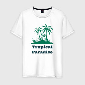 Мужская футболка хлопок с принтом Тропический рай в Петрозаводске, 100% хлопок | прямой крой, круглый вырез горловины, длина до линии бедер, слегка спущенное плечо. | отдых | пальма | пальмы | природа | путешествия | рай | тропики