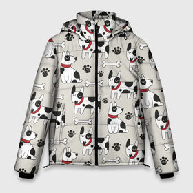 Мужская зимняя куртка 3D с принтом Собаки / Dogs в Петрозаводске, верх — 100% полиэстер; подкладка — 100% полиэстер; утеплитель — 100% полиэстер | длина ниже бедра, свободный силуэт Оверсайз. Есть воротник-стойка, отстегивающийся капюшон и ветрозащитная планка. 

Боковые карманы с листочкой на кнопках и внутренний карман на молнии. | Тематика изображения на принте: dog | барбос | дворняга | друг человека | пёс | псина | собака | собачка | собачонка | четвероногий друг | шарик | щенок