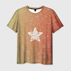 Мужская футболка 3D с принтом Звезда АПВ 128КЗ в Петрозаводске, 100% полиэфир | прямой крой, круглый вырез горловины, длина до линии бедер | qr код | амулет | антивирус | антидепрессант | антистресс | градиент | звезда | иммуномодулятор | коллаж | красный | оберег | салатовый | талисман