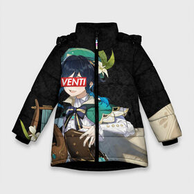 Зимняя куртка для девочек 3D с принтом Genshin Impact VENTI в Петрозаводске, ткань верха — 100% полиэстер; подклад — 100% полиэстер, утеплитель — 100% полиэстер. | длина ниже бедра, удлиненная спинка, воротник стойка и отстегивающийся капюшон. Есть боковые карманы с листочкой на кнопках, утяжки по низу изделия и внутренний карман на молнии. 

Предусмотрены светоотражающий принт на спинке, радужный светоотражающий элемент на пуллере молнии и на резинке для утяжки. | genshin | genshin impaсt | hikka | sempai | senpai | venti | венти | вентилятор | геншин | геншин импакт | семпай | сенпай