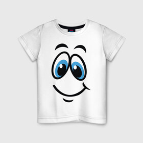 Детская футболка хлопок с принтом Улыбка в Петрозаводске, 100% хлопок | круглый вырез горловины, полуприлегающий силуэт, длина до линии бедер | лицо | мультфильм | настроение | положительный | рожа | рожица | смайлик | смешное | смешное лицо | улыбающееся лицо | улыбка | эмоция