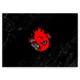 Поздравительная открытка с принтом CYBERPUNK 2077 КОТ КИАНУ РИВЗ в Петрозаводске, 100% бумага | плотность бумаги 280 г/м2, матовая, на обратной стороне линовка и место для марки
 | Тематика изображения на принте: cat | cd project red | cyberpunk 2077 | demon | keanu reeves | kitty | maelstrom | militech | quadra | samurai | smile | trauma | trauma team | демон | киану ривз | киберпанк 2077 | кот | милитех | самурай | смайл