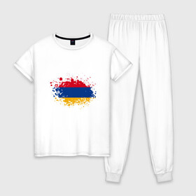 Женская пижама хлопок с принтом Флаг Армении в Петрозаводске, 100% хлопок | брюки и футболка прямого кроя, без карманов, на брюках мягкая резинка на поясе и по низу штанин | armenia | ussr | армения | армяне | горы | ереван | кавказ | мир | народ | ссср | турист | флаг