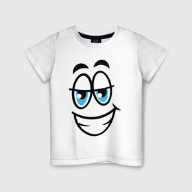 Детская футболка хлопок с принтом Улыбающийся смайл в Петрозаводске, 100% хлопок | круглый вырез горловины, полуприлегающий силуэт, длина до линии бедер | мультфильм | рожа | рожица | смайлик | улыбающееся лицо | улыбающийся | улыбка