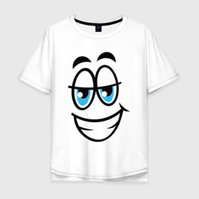 Мужская футболка хлопок Oversize с принтом Улыбающийся смайл в Петрозаводске, 100% хлопок | свободный крой, круглый ворот, “спинка” длиннее передней части | мультфильм | рожа | рожица | смайлик | улыбающееся лицо | улыбающийся | улыбка