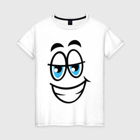 Женская футболка хлопок с принтом Улыбающийся смайл в Петрозаводске, 100% хлопок | прямой крой, круглый вырез горловины, длина до линии бедер, слегка спущенное плечо | мультфильм | рожа | рожица | смайлик | улыбающееся лицо | улыбающийся | улыбка