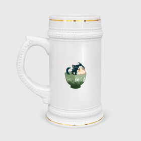 Кружка пивная с принтом Котик Сяо в Петрозаводске,  керамика (Материал выдерживает высокую температуру, стоит избегать резкого перепада температур) |  объем 630 мл | арт | кружка | кружка чая | милый парень | неко | рисунок | сяо | чашка