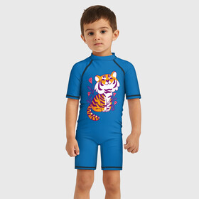 Детский купальный костюм 3D с принтом Тигр в Петрозаводске, Полиэстер 85%, Спандекс 15% | застежка на молнии на спине | angry | animal | beast | jaws | predator | teeth | tiger | животное | зверь | злой | клыки | оскал | пасть | тигр | хищник