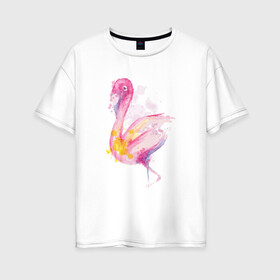 Женская футболка хлопок Oversize с принтом Фламинго рисунок акварелью в Петрозаводске, 100% хлопок | свободный крой, круглый ворот, спущенный рукав, длина до линии бедер
 | africa | afrika | aquarel | bird | fashion | flamingo | paint | painted | pink flamingo | summer | watercolor | watercolour | акварельный рисунок | африка | красками | краски | лето | мода | нарисованный фламинго | птица | розовый фламинго | 
