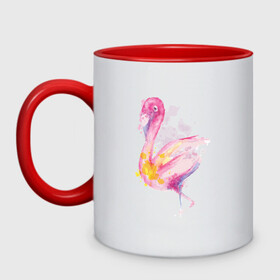 Кружка двухцветная с принтом Фламинго рисунок акварелью в Петрозаводске, керамика | объем — 330 мл, диаметр — 80 мм. Цветная ручка и кайма сверху, в некоторых цветах — вся внутренняя часть | africa | afrika | aquarel | bird | fashion | flamingo | paint | painted | pink flamingo | summer | watercolor | watercolour | акварельный рисунок | африка | красками | краски | лето | мода | нарисованный фламинго | птица | розовый фламинго | 