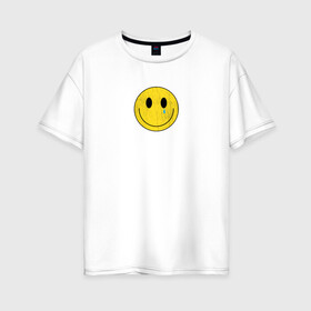 Женская футболка хлопок Oversize с принтом Скрывающий грусть в Петрозаводске, 100% хлопок | свободный крой, круглый ворот, спущенный рукав, длина до линии бедер
 | sad | грусть | плачь | слеза | смайлик | чувства | эмодзи | эмоция
