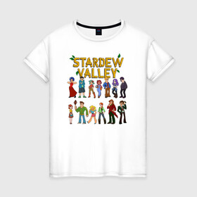 Женская футболка хлопок с принтом Stardew valley в Петрозаводске, 100% хлопок | прямой крой, круглый вырез горловины, длина до линии бедер, слегка спущенное плечо | game | stardew valley | винсент | кробус | линус | марлон | мистер ки