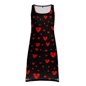 Платье-майка 3D с принтом Красные сердца в Петрозаводске, 100% полиэстер | полуприлегающий силуэт, широкие бретели, круглый вырез горловины, удлиненный подол сзади. | heart | love | red | red hearts. | градиент | день святого валентина | красные сердечки | красный | любовь | много сердечек | перламутр | сердце