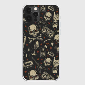 Чехол для iPhone 12 Pro Max с принтом Рок-музыка в Петрозаводске, Силикон |  | guitar | microph | music | punk | rock | skeleton | skull | speakers | tape recorder | vinyl record | аудиокассета | басс гитара | виниловая пластинка | гитара | колонки | магнитофон | микрофон | музыка | наушники | панк | р