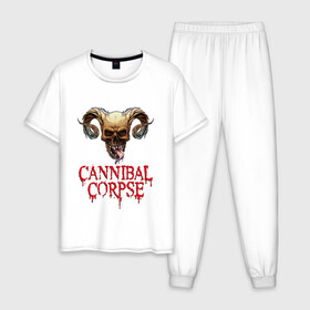 Мужская пижама хлопок с принтом Cannibal Corpse Труп Каннибала (Z) в Петрозаводске, 100% хлопок | брюки и футболка прямого кроя, без карманов, на брюках мягкая резинка на поясе и по низу штанин
 | cannibal | cannibal corpse | corpse | death metal | deathgrind | demon | devil | алекс уэбстер | брутальный дэт метал | демон | дэт метал | дэтграйнд | пол мазуркевич | роб барретт | труп каннибала | череп