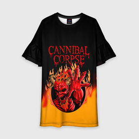 Детское платье 3D с принтом Cannibal Corpse | Труп Каннибала (Z) в Петрозаводске, 100% полиэстер | прямой силуэт, чуть расширенный к низу. Круглая горловина, на рукавах — воланы | Тематика изображения на принте: cannibal | cannibal corpse | corpse | death metal | deathgrind | алекс уэбстер | брутальный дэт метал | дэт метал | дэтграйнд | пол мазуркевич | роб барретт | труп каннибала