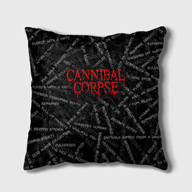 Подушка 3D с принтом Cannibal Corpse | Songs (Z) в Петрозаводске, наволочка – 100% полиэстер, наполнитель – холлофайбер (легкий наполнитель, не вызывает аллергию). | состоит из подушки и наволочки. Наволочка на молнии, легко снимается для стирки | cannibal | cannibal corpse | corpse | death metal | deathgrind | алекс уэбстер | брутальный дэт метал | дэт метал | дэтграйнд | пол мазуркевич | роб барретт | труп каннибала